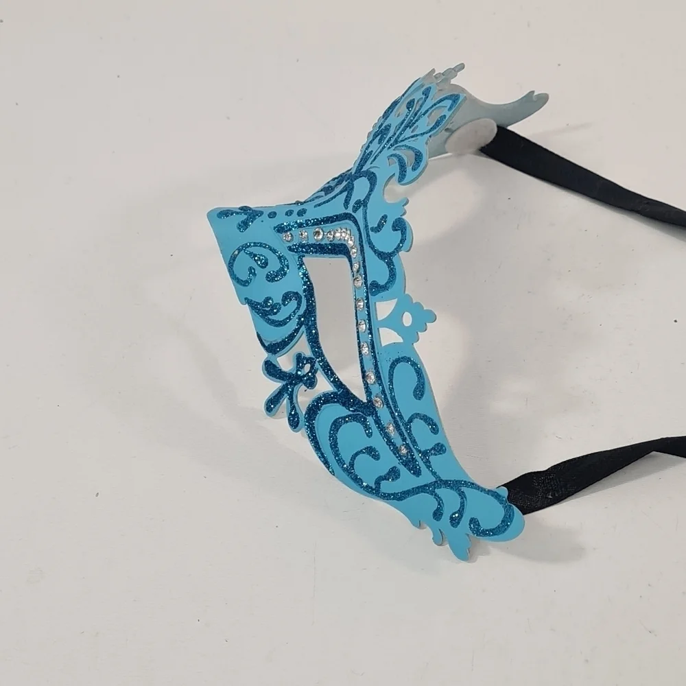 Venetian Masquerade Mardi Gras Halloween Eye Mask Blue with Glitter & Crystals